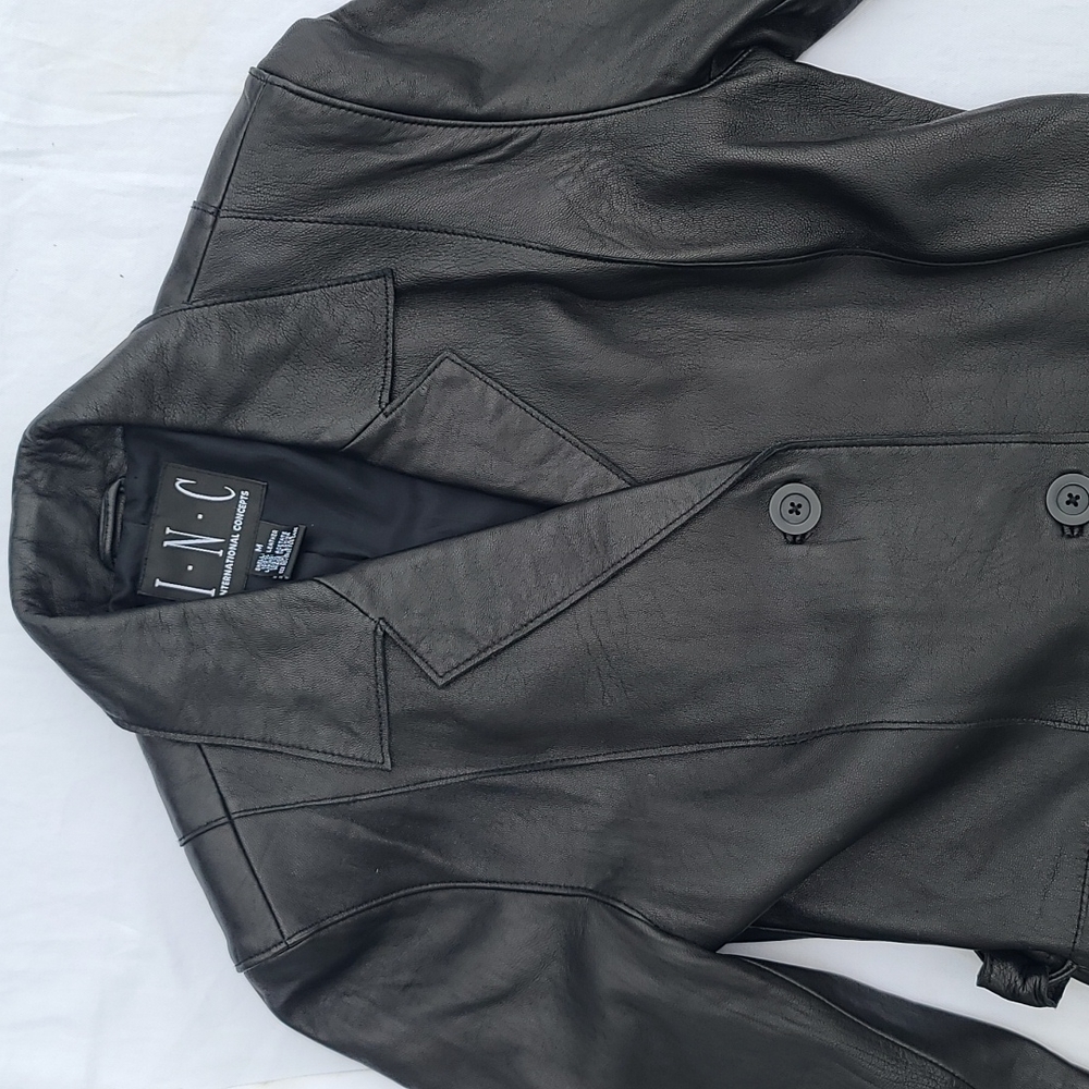 Black Leather trench coat I.N.C. medium - Picture 2 of 7
